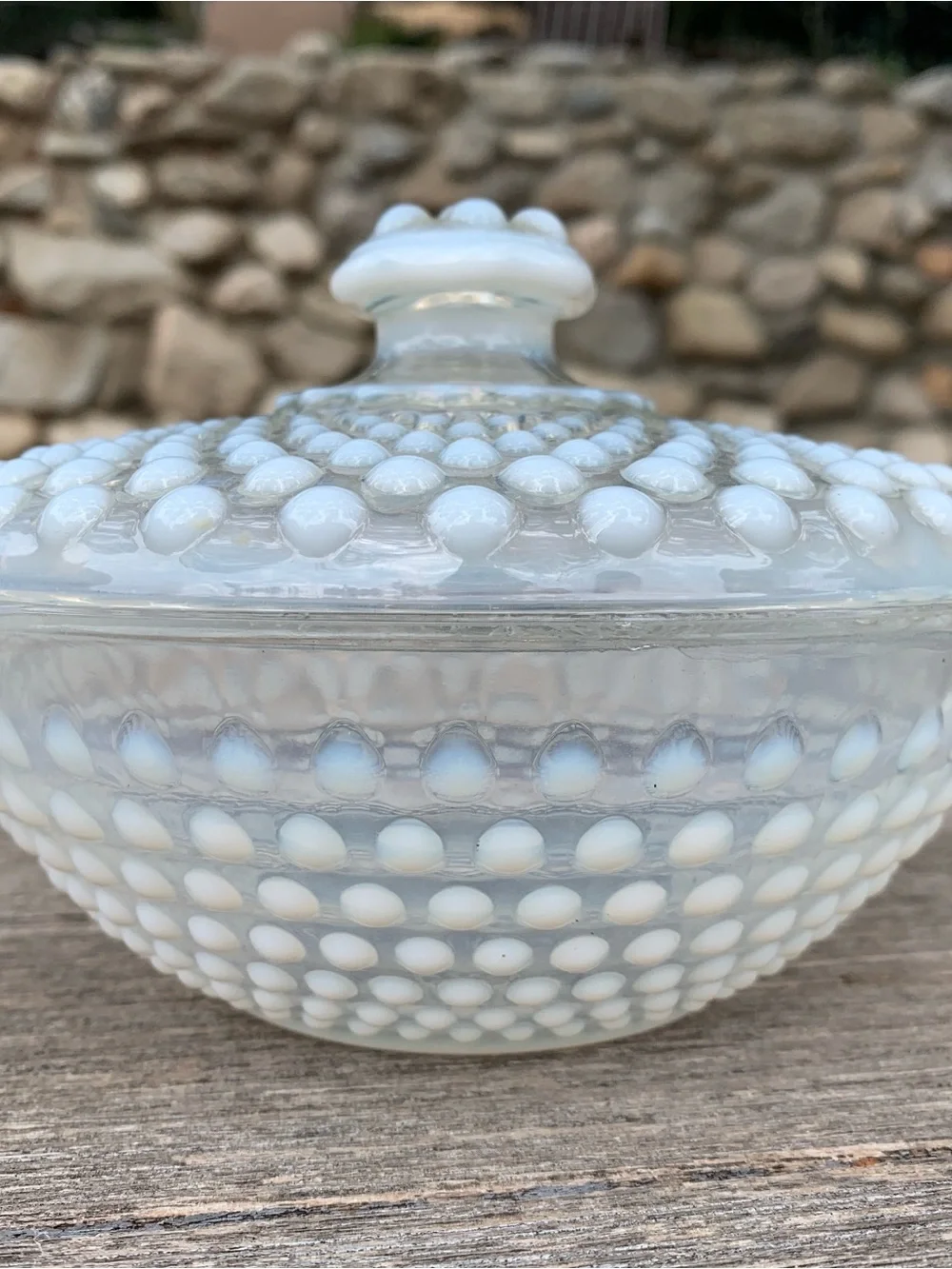 Milk Glass Hobnail Covered Serving Dish - White